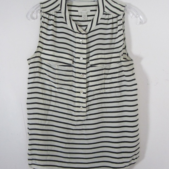 J. Crew Tops - J. Crew Blouse Sleeveless Black Stripe Silk 4